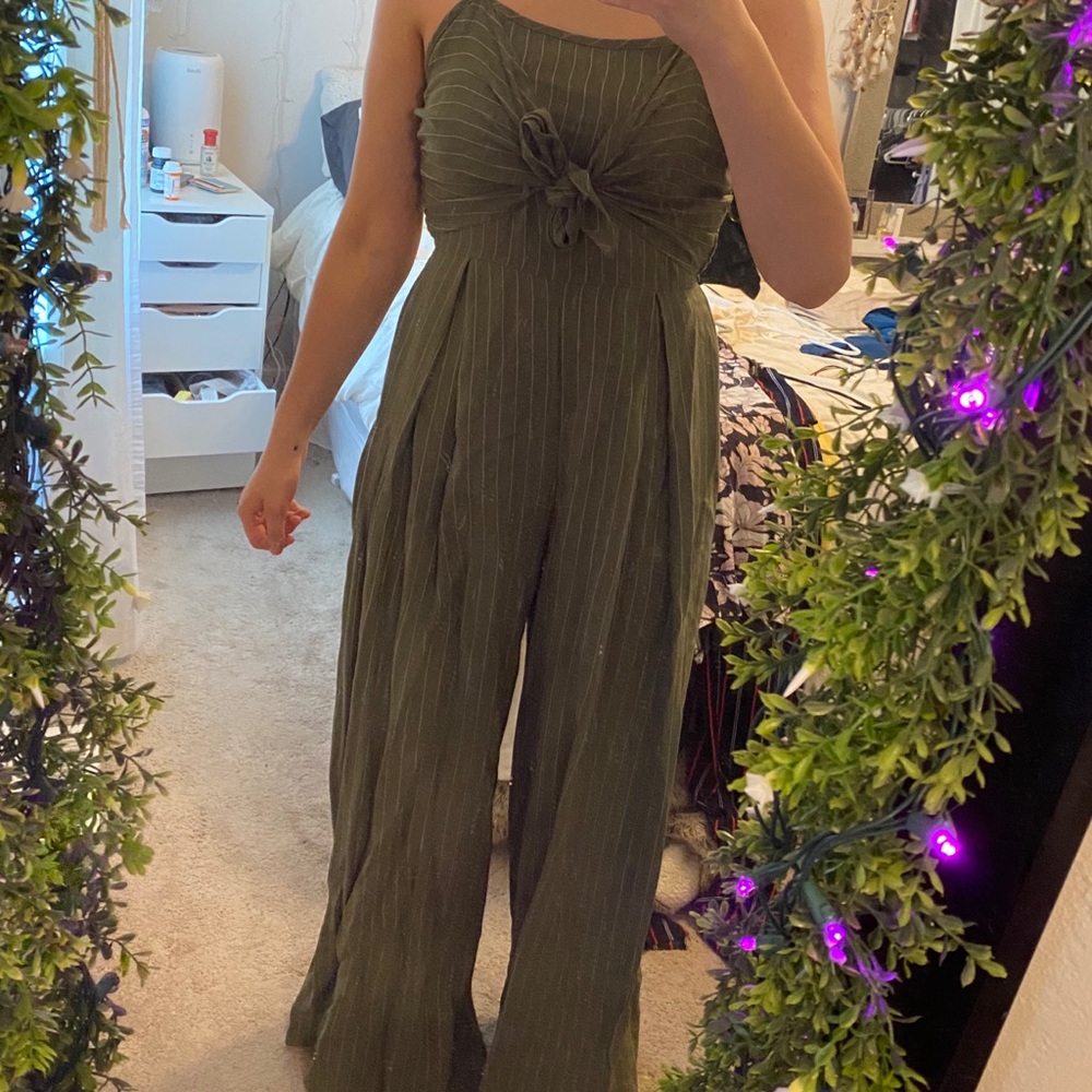 Green and white striped romper